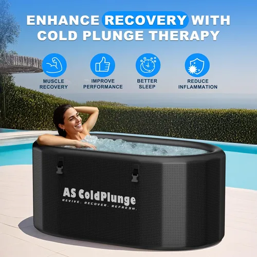 Miniatura 3 de AS ColdPlunge Tina de baño de hielo XXL de 216 galones para inmersión en frío, bañera inflable de PVC con tapa aislada, bañera de terapia de frío