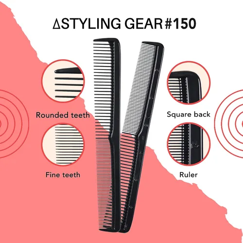 Miniatura 4 de Styling Gear #150 - Juego de 3 peines de corte de barbero, para hombre y mujer, para peinado, barba y bigote. Fabricado en los Estados Unidos (negro)
