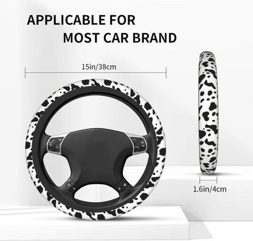 Miniatura 3 de Funda para volante con diseño de vaca, antideslizante, transpirable, absorbente de sudor, adecuada para SUV, camioneta, camión, automóvil
