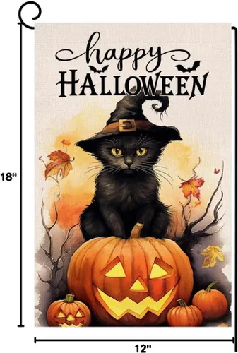 Miniatura 8 de BLKWHT Bandera de jardín de gatos de Halloween de 12 x 18 pulgadas, vertical, doble cara, feliz Halloween, calabaza, vacaciones, decoraciones