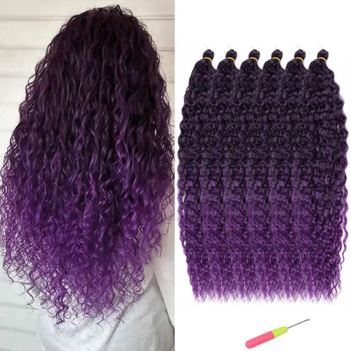 Miniatura 21 de MAYSA Extensiones de cabello sintético de ganchillo con ondas oceánicas, color 4 marrón, 22 pulgadas, rizado trenzado, extensiones de cabello
