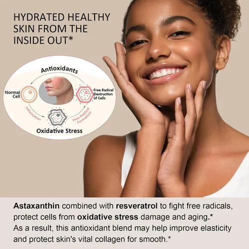 Miniatura 3 de Suplementos de astaxantina de 24 mg con resveratrol, vitamina B1, aceite de coco, antioxidantes orgánicos de algas para hombres y mujeres