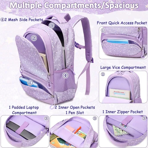 Miniatura 88 de Juego de mochila para niñas y adolescentes, mochila escolar para niños con bolsa para el almuerzo, estuche para lápices, mochilas escolares