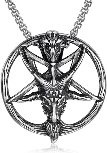 Collar satánico, cabeza de cabra invertida, pentagrama invertido, pentáculo de acero inoxidable, collar de baphomet, cadena colgante, regalo de
