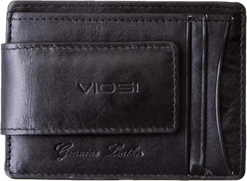 Miniatura 2 de Billetera con clip magnético con bolsa frontal de cuero de hombre, Viosi RFID, Negro