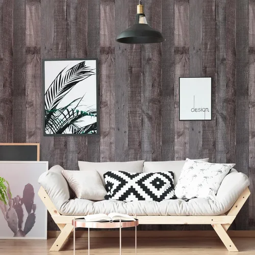 Miniatura 3 de WENMER Papel tapiz de veta de madera rústica marrón gris, 17.71 x 394 pies, despegar y pegar, autoadhesivo, impermeable, fácil de instalar