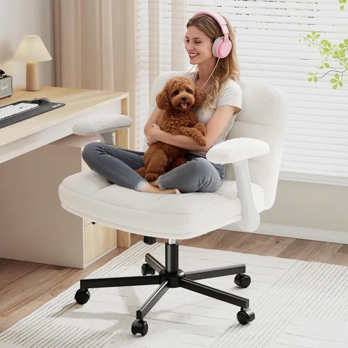 DurayLoly Silla Criss Cross con Ruedas, Silla de Oficina con Reposabrazos Levadizos, Silla de Tocador para Dormitorio, Oficina en Casa, Apartamento,