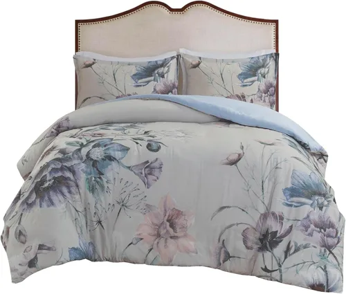 Miniatura 10 de Madison Park Juego de edredón 100% algodón, hermoso diseño floral, para todas las estaciones, juego de ropa de cama transpirable, fundas a juego