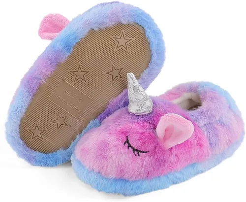 Miniatura 4 de KAKU NANU Pantuflas para niños pequeños con dibujos animados de animales, para niñas y niños, cálidas, de forro polar, para el hogar