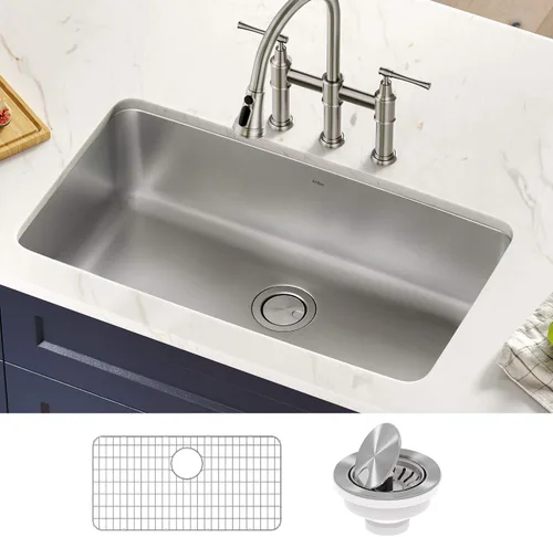 Miniatura 14 de Kraus Dex 33-pulgadas bajo montaje de acero inoxidable calibre 16 fregadero de cocina de un tazón, KD1US33B