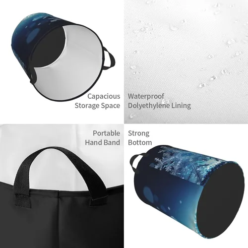 Miniatura 4 de Blue christmas snowflake print Circular Hamper Waterproof Storage Bin Organizer Basket Laundry Hamper With Handles For Clothes Toys Small