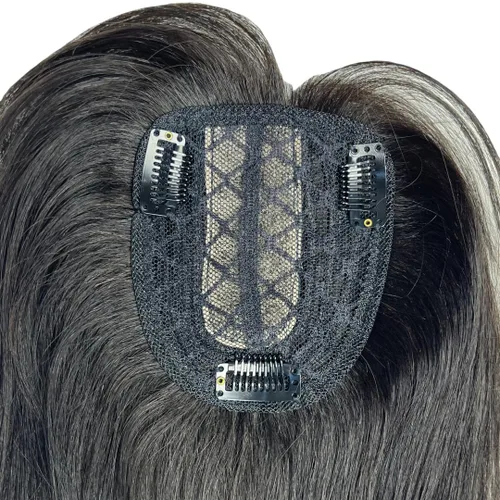 Miniatura 5 de Anemone Peluca de cabello humano con clip para mujer, con flecos de aire 3D, base de poliuretano invisible para cabello fino y cuero cabelludo Negro