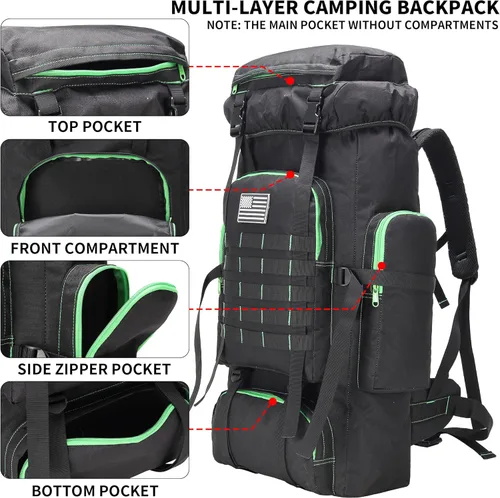 Miniatura 3 de Mochila de senderismo W WINTMING para hombres 70L/100L, mochila de campamento, mochila militar Molle, paquete de asalto de 3 días para escalada