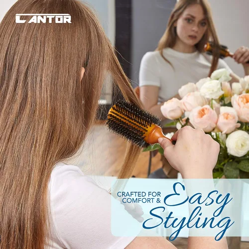Miniatura 6 de Cepillo de pelo profesional antiestático con cerdas de jabalí, barril térmico de cerámica para peinar y secar con soplado, 14 filas, para cabello
