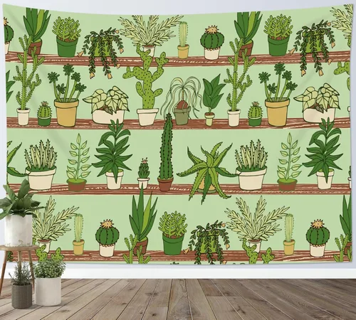 Miniatura 28 de HVEST Tapiz de cactus con diseño de plantas suculentas del desierto tropical en estante de madera, tapiz para colgar en la pared, acuarela botánica