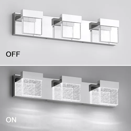Miniatura 2 de Luces de tocador de burbujas, 3 luces cromadas modernas de cristal para baño, 6000 K
