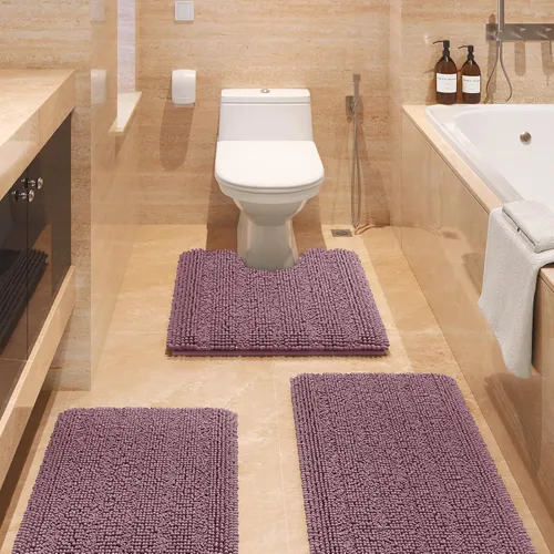 Miniatura 98 de ACCUMTEK - Juego de alfombras de baño a rayas beige de 3 piezas, ultrasuaves, antideslizantes de chenilla, alfombras de baño mullidas y absorbentes
