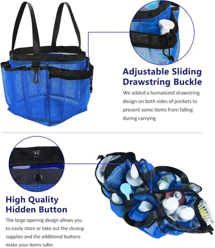 Miniatura 4 de Moyad Bolsa grande de malla para ducha para dormitorio universitario, artículos esenciales de habitación con 8 bolsillos, bolsa de ducha portátil