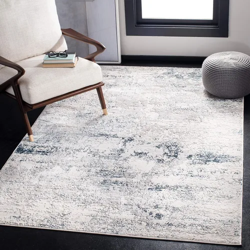 Miniatura 16 de SAFAVIEH Amalfi Collection AMF572C - Alfombra de pasillo de 2 x 8 pies, color crema y azul marino, moderno diseño abstracto envejecido, no desprende