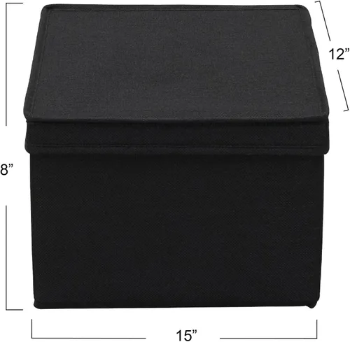 Miniatura 4 de Household Essentials Caja de almacenamiento grande de tela con tapa, color negro, juego de 2