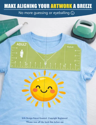Miniatura 3 de Vowlove Guía de regla de camiseta para alineación de vinilo – Reglas de camisetas para centrar diseños de gráficos de colocación, regla de medición
