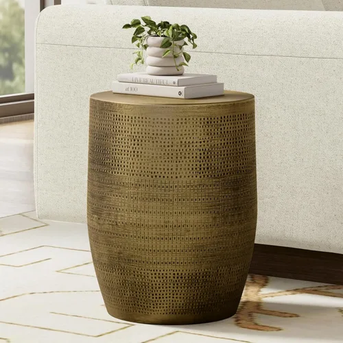 Miniatura 2 de SIMPLIHOME Johnsen Mesa de Metal - Mesa auxiliar redonda de hierro sólido de 15 pulgadas de ancho en latón antiguo, mesa lateral o de esquina boho