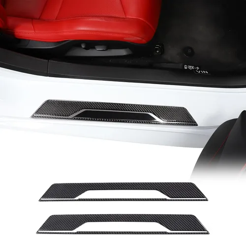 Daeiclru Protector del umbral de la puerta del automóvil, cubierta del umbral de la puerta interior de fibra de carbono real compatible con Corvette