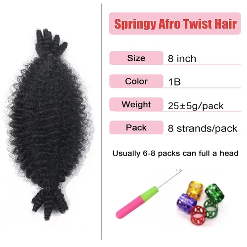 Miniatura 2 de 3 paquetes de cabello trenzado Marley Twist de 8 pulgadas, cabello afro twist elástico preseparado para rastas suaves de imitación, cabello