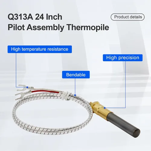 Miniatura 5 de Termopila de 24 pulgadas para chimenea de gas 750mv Q313A Termopar de chimenea de gas se adapta para calentador de agua a gas, freidora de gas/horno