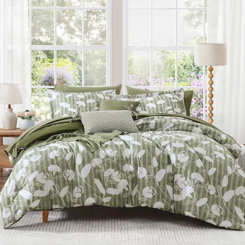 Miniatura 25 de BLOOMHAVEN Juego de edredón tamaño individual XL, juego de ropa de cama de 5 piezas con rosas florales para todas las estaciones, cama en una bolsa