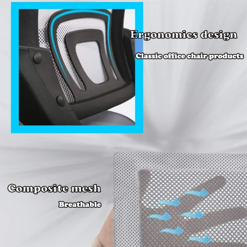 Miniatura 6 de Juego de 2 sillas ergonómicas de oficina, silla de escritorio de malla con soporte lumbar y reposabrazos, silla de escritorio ajustable para Blanco