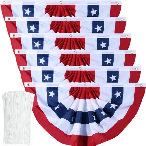 Miniatura 17 de Bandera de Estados Unidos plisada patriótica con ojales de latón y bridas para decoración del Día de los Caídos del 4 de julio al aire libre