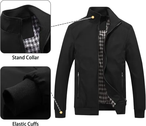 Miniatura 4 de Lamgool Chaquetas ligeras para hombre, cortavientos, casuales, para primavera, otoño, abrigo activo para exteriores