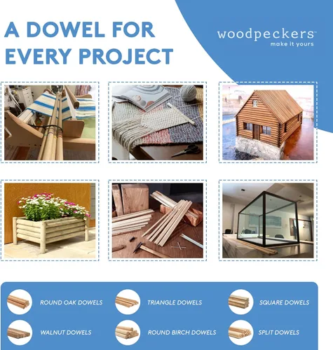 Miniatura 3 de Varillas de madera para tacos - Cañas de madera Palos de madera dura sin acabado de 3/4 x 48 pulgadas para manualidades y bricolaje - 10 piezas