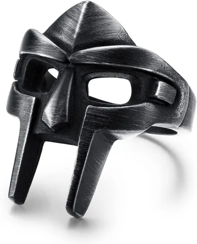 DOOM - Anillo de máscara para hombre, estilo gladiador, anillo de acero inoxidable de titanio negro, Acero inoxidable Titanio Acero inoxidable