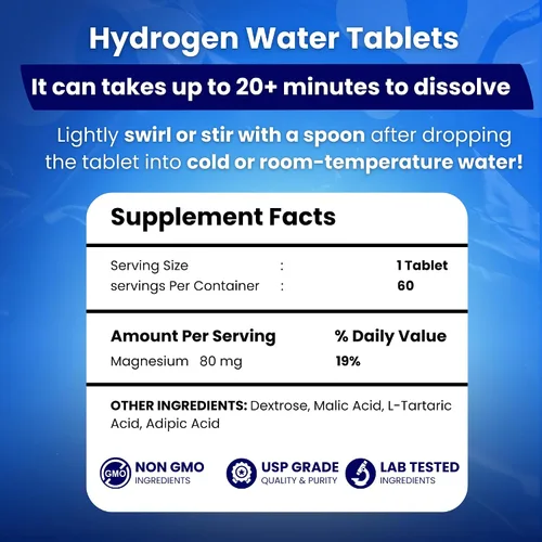 Miniatura 2 de Comprimidos de agua de hidrógeno PHM para agua potable - Tabletas moleculares H2 Pastillas de magnesio, suplemento de hidratación de electrolitos