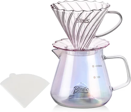 Miniatura 10 de Bincoo Juego de cafetera para verter con gotero tamaño 0.1 fl oz, juego de servidor de café de vidrio cónico de 60 ángulos con soporte y papel