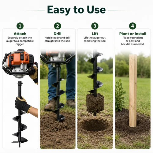Miniatura 6 de Broca de repuesto de 6 x 31 pulgadas para agujeros de poste, excavadora de tierra, taladro de plantación, máquina para hacer agujeros de valla