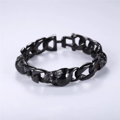 Miniatura 12 de U7 Pulseras góticas de calavera para hombres y mujeres, acero inoxidable, chapado en oro de 18 quilates, plata, negro, punk, esqueleto punk