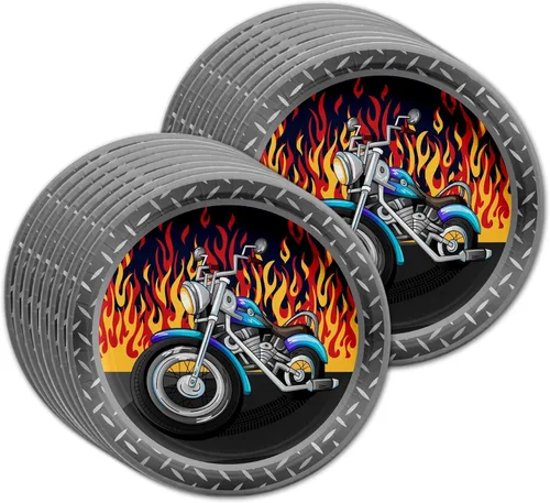 Miniatura 2 de Juego de suministros para fiesta de cumpleaños de motociclistas, platos, servilletas, vasos, vajilla para 16