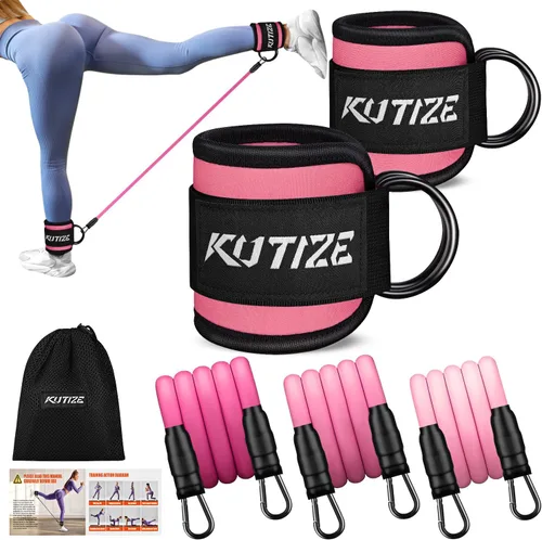 Miniatura 9 de KUTIZE - Bandas de resistencia de tobillo con puños para mujeres y hombres - Equipo de entrenamiento ajustable de 3 niveles para piernas y glúteos