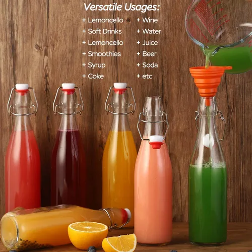 Miniatura 7 de Paquete de 6 botellas de vidrio con tapa abatible de 12 onzas, con tapas herméticas para elaboración casera, 2ª fermentación, kombucha, kéfir