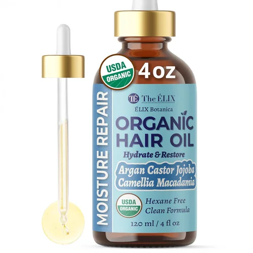 Aceite orgánico USDA para cabello encrespado con argán jojoba y ricino | Tratamiento capilar con control de encrespamiento para cabello rizado |