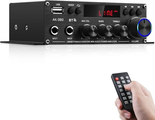 Amplificador de audio estéreo para el hogar, AK-390 Bluetooth 5.0 HiFi Mini amplificador de audio de 2.0 canales RMS 40W X 2 Amplificadores de