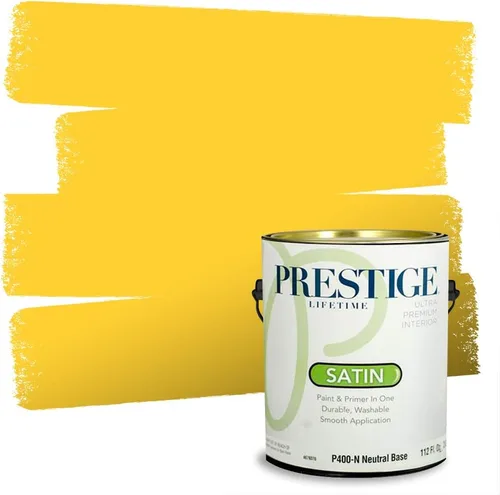 Miniatura 221 de PRESTIGE Pinturas Pintura Exterior e Imprimación En Uno, 1 Galón, Satinado, Pareja Comparable de Benjamin Moore* Amarillo* 320BM-PCM