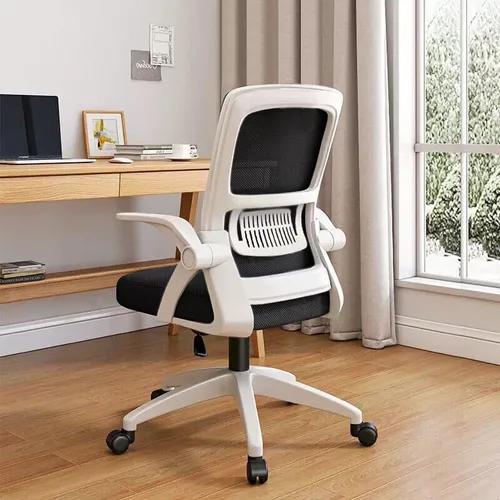 Silla de oficina en casa, silla ergonómica de malla transpirable, respaldo alto con altura ajustable giratoria con brazos abatibles y soporte lumbar