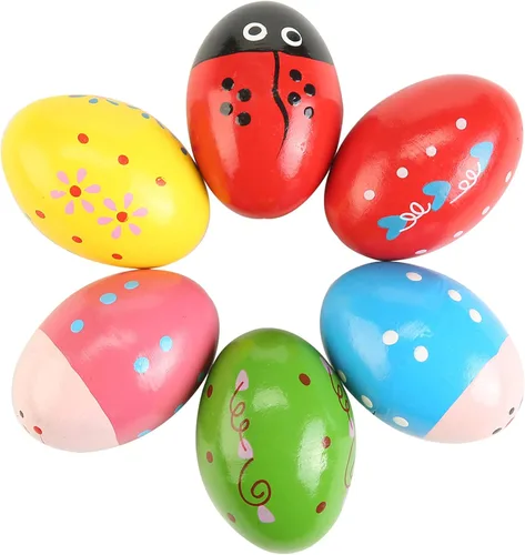 Miniatura 8 de 12 piezas de maracas de huevo de madera, instrumentos de percusión musicales de mano Multicolor 12 piezas