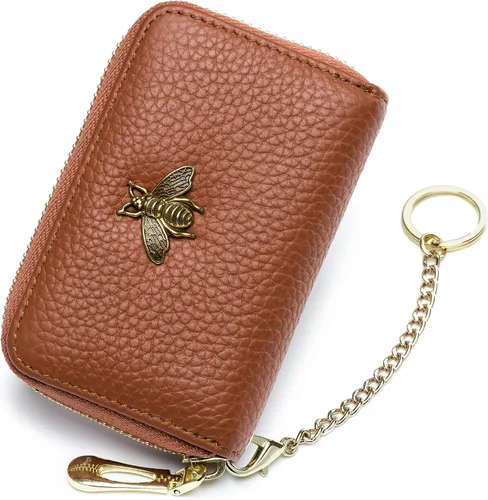 Miniatura 49 de imeetu Soporte para tarjetas de crédito RFID, cartera pequeña de cuero con cremallera para mujer