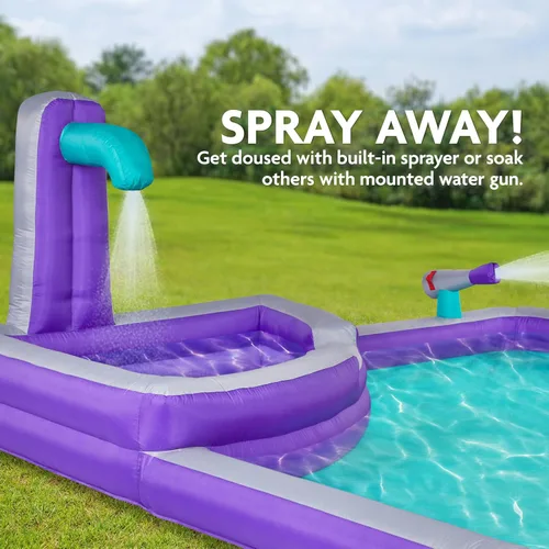 Miniatura 7 de Sunny & Fun - Parque inflable de cuatro esquinas, resistente para diversión al aire libre, pared de escalada, tobogán y piscina profunda, fácil