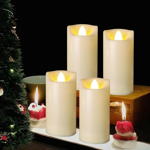 Miniatura 11 de Velas LED operadas por batería de 2"x6" de plástico, parpadeantes, sin llama, con temporizador, impermeables para exteriores, velas de pilar